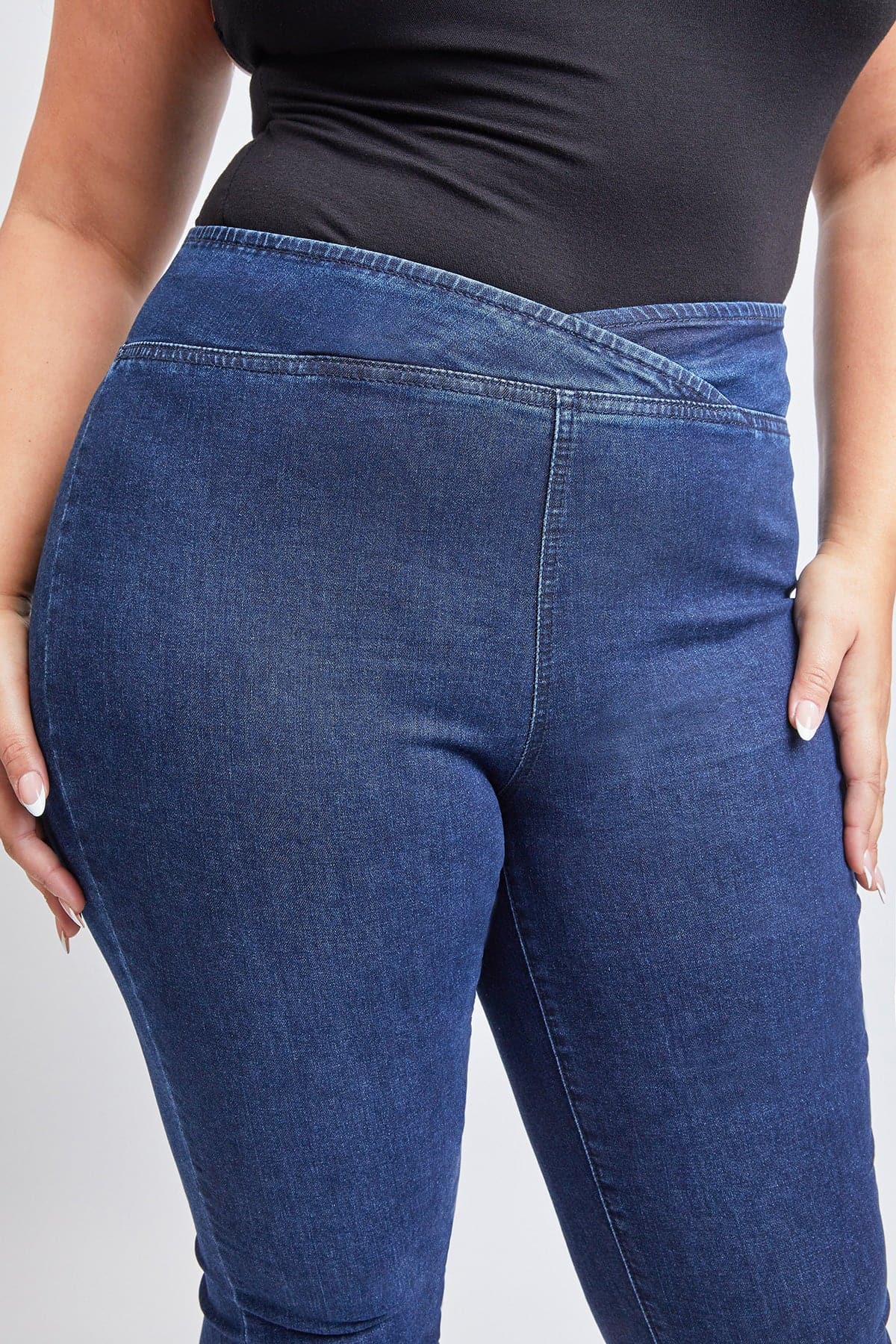 Plus Size Women's V-Front Pull On Flare Jeans-Sale