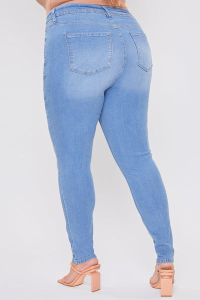 YMI Women's Plus Size 3-Button High-Rise Skinny Jeans - Essential Super Soft Denim