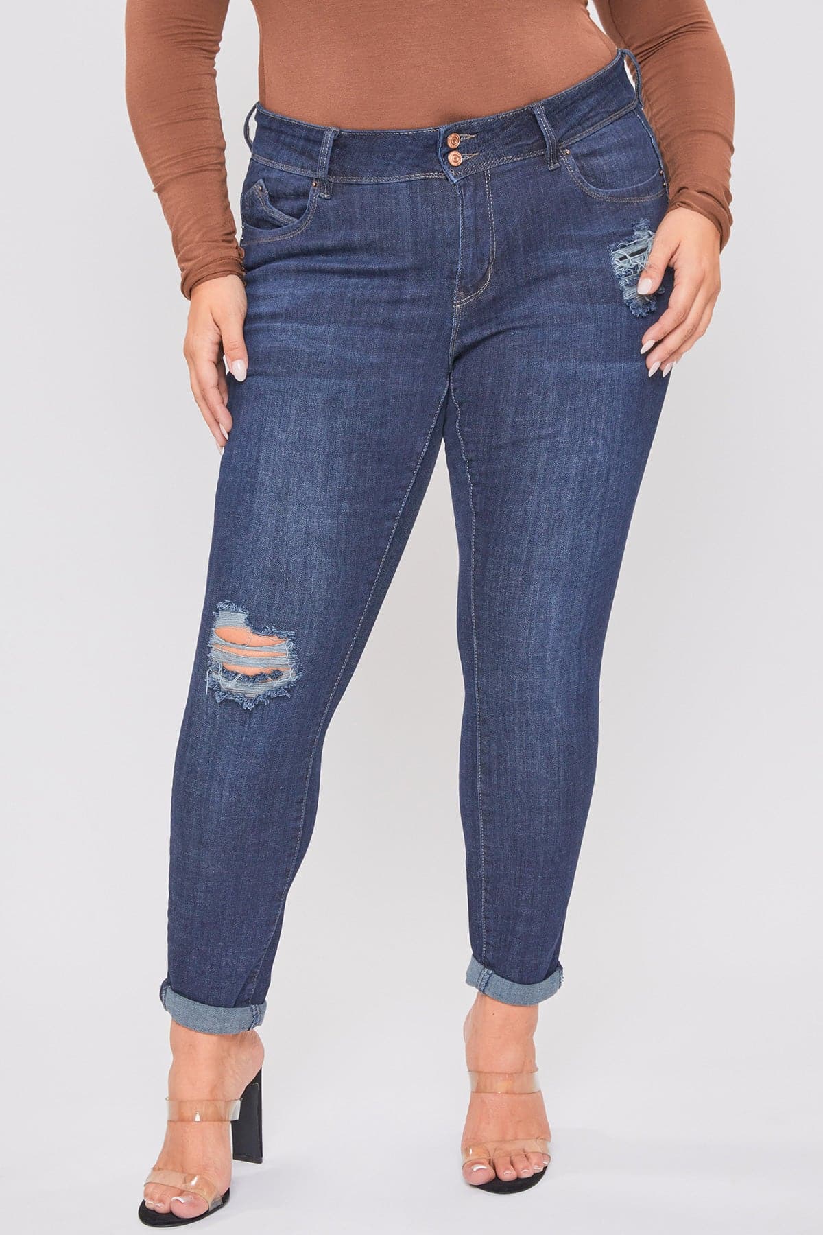 Plus Size Women's WannaBettaButt Premium Roll Up Cuff Ankle Jeans