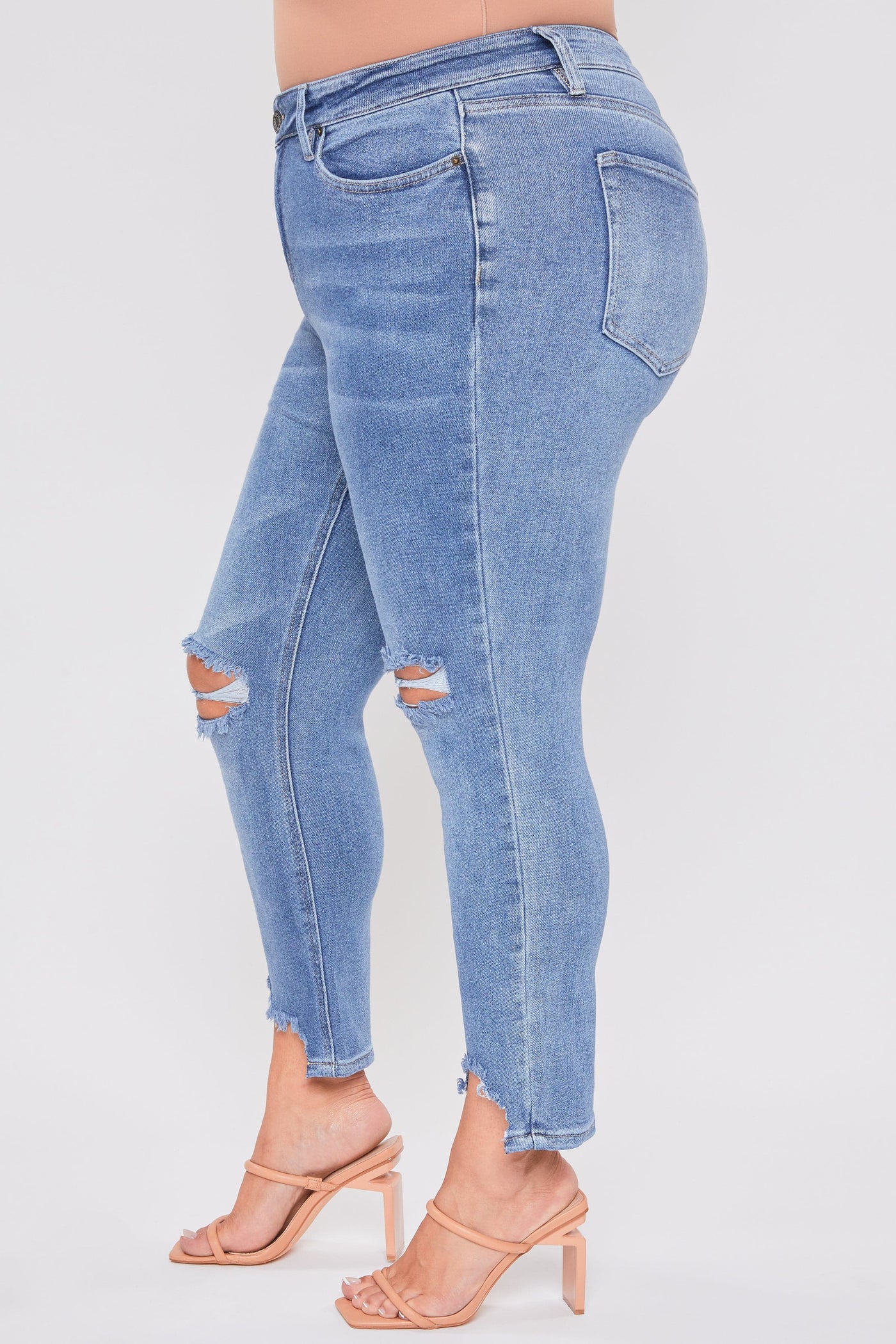 Women's Plus Size Dream Slim Straight Ankle Jeans With Hem Destruction-Sale