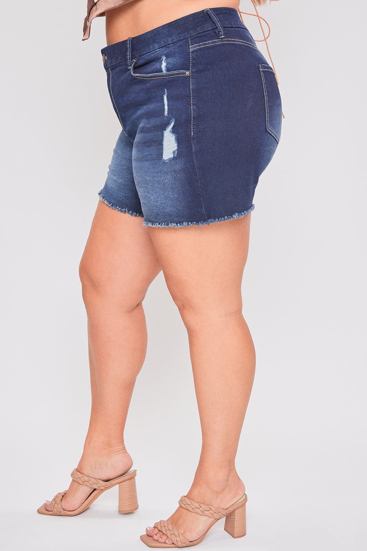 Plus Size Women's Curvy Fit  Jeans Shorts With Fray Hem-Sale