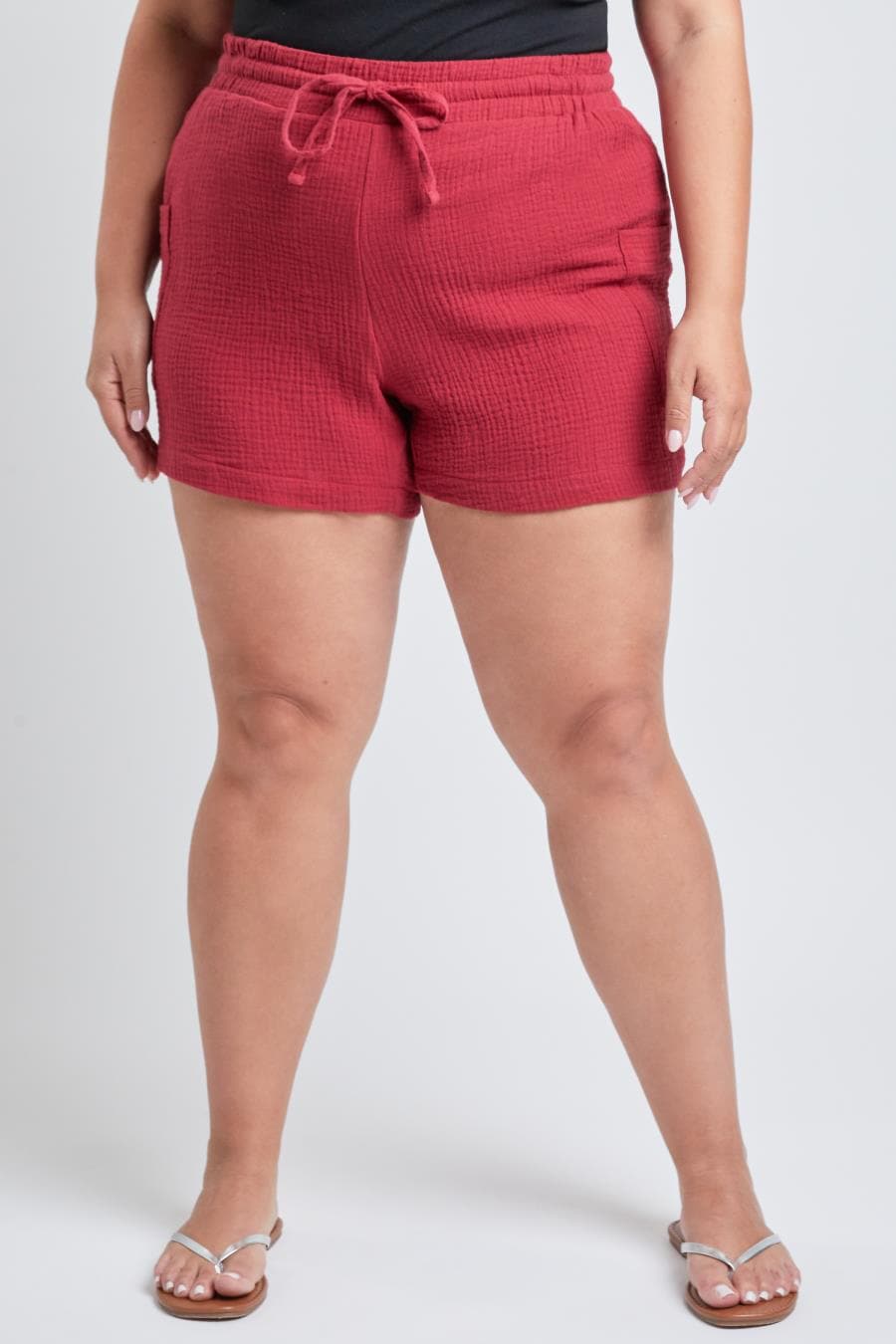 Junior Plus Size Cotton Shorts With Side Patch Pocket Es2651Dg