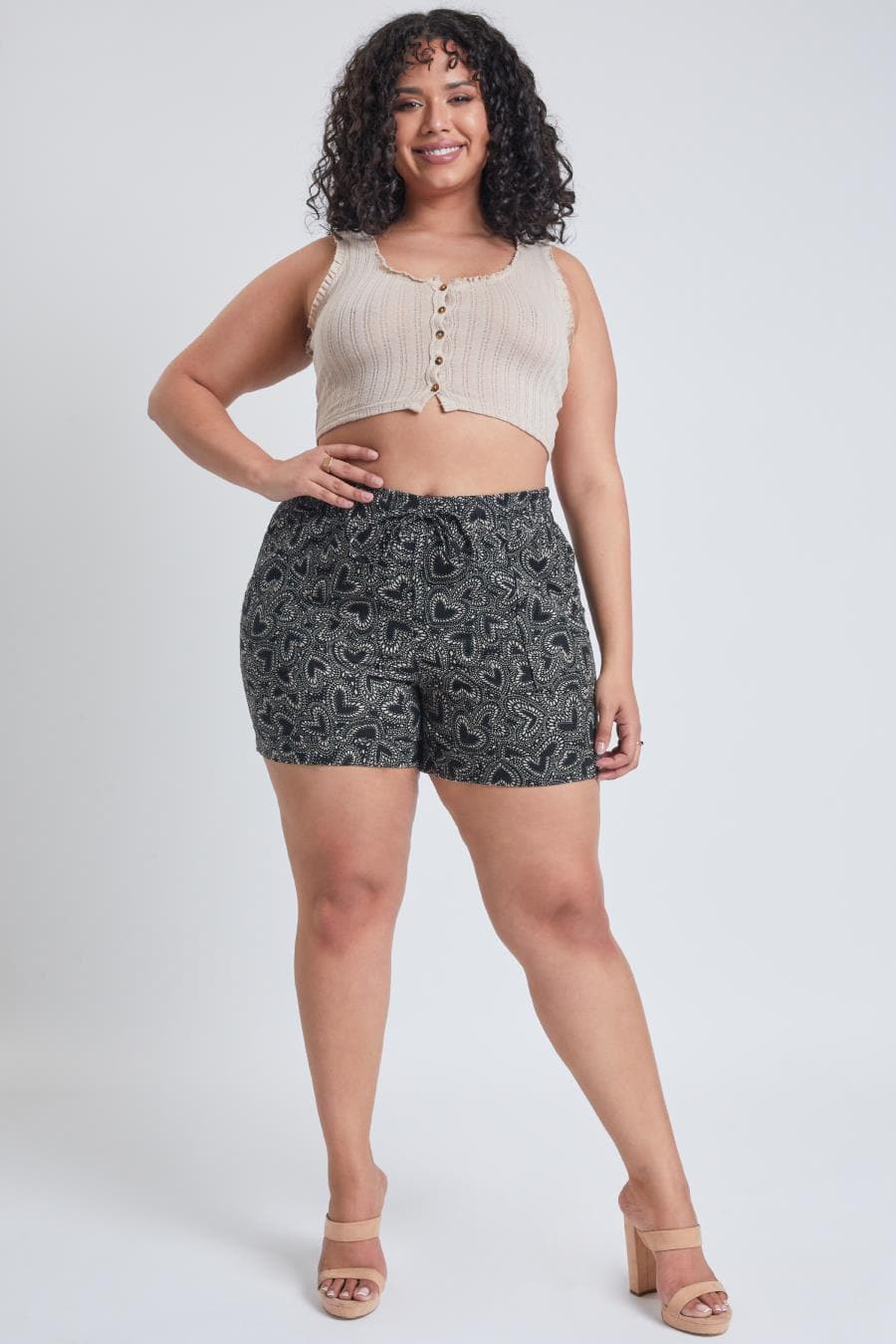 Woman Plus Drawstring Waistband Linen Shorts With Porkchop Pockets from YMI