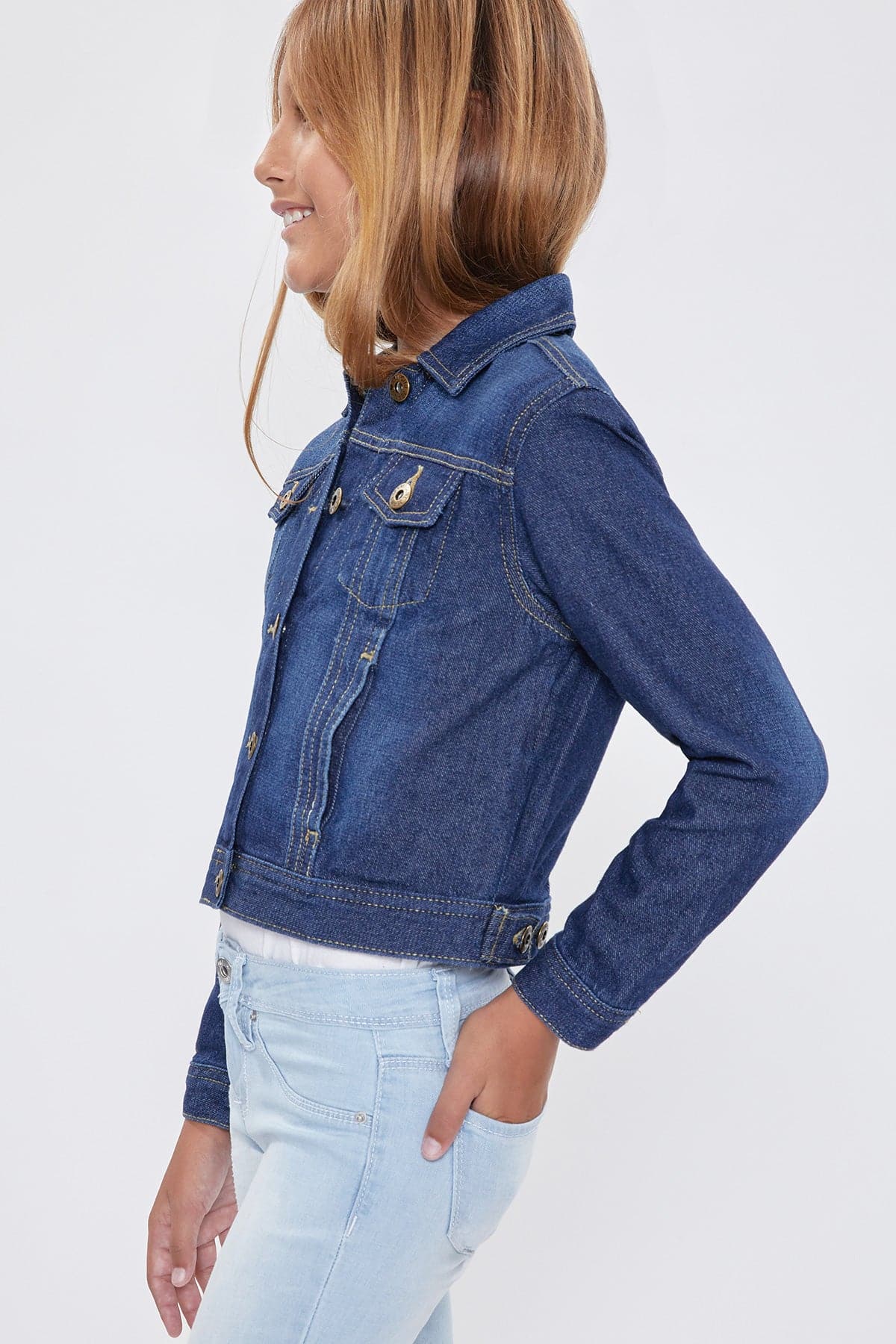 Girls Drop Shoulder Oversized Denim Jacket With Pockets Gj18876