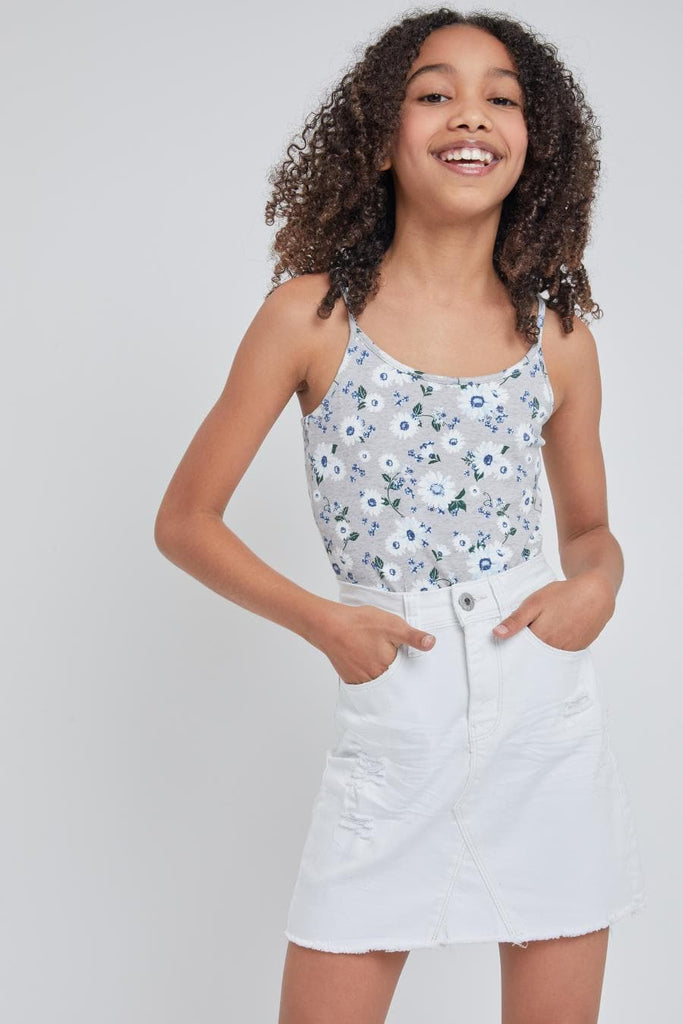 Girls Solid Ruffle Trim T shirt +button Decor Denim Skirt - Temu