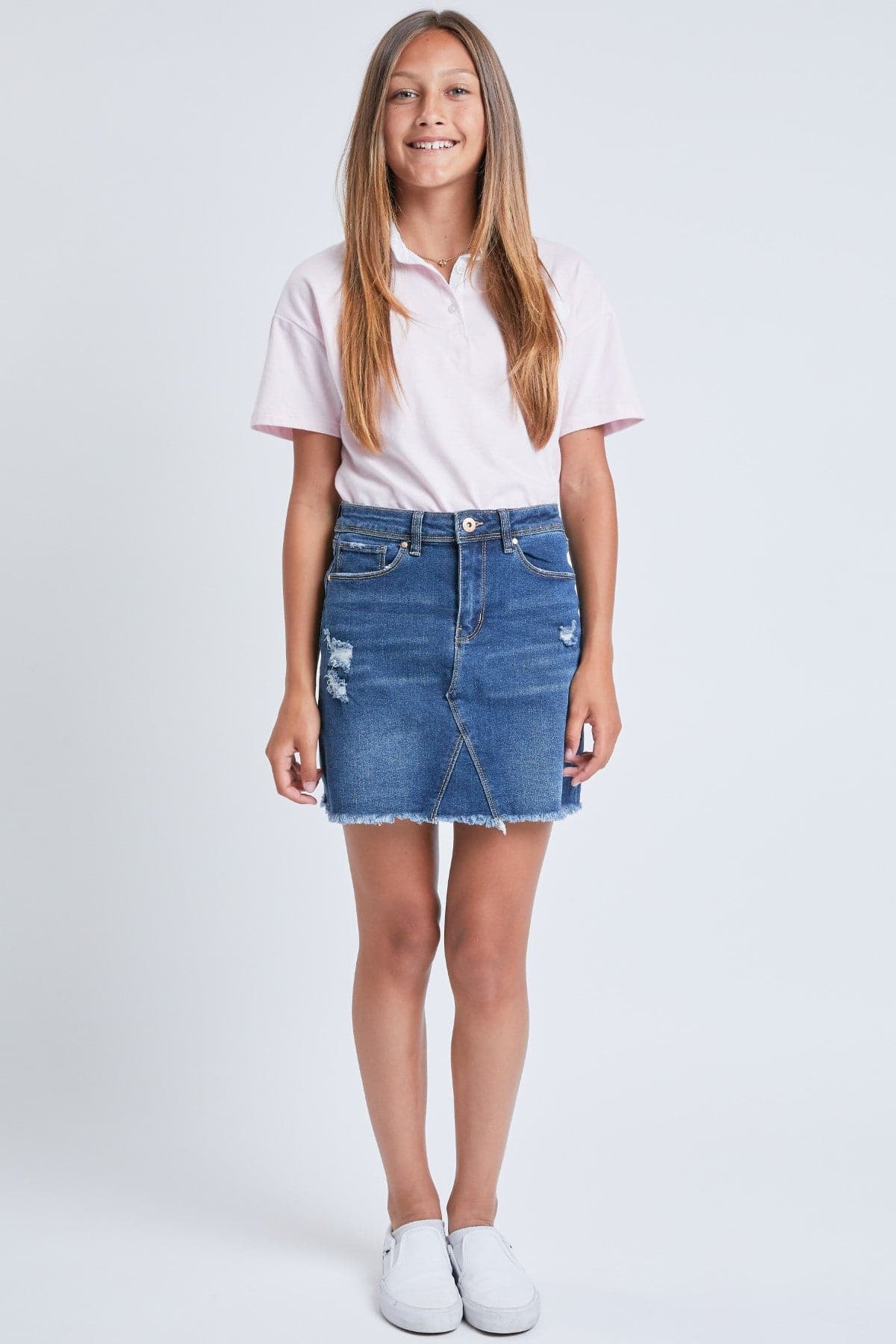 Girls Denim Skirt With Front Seam Detail