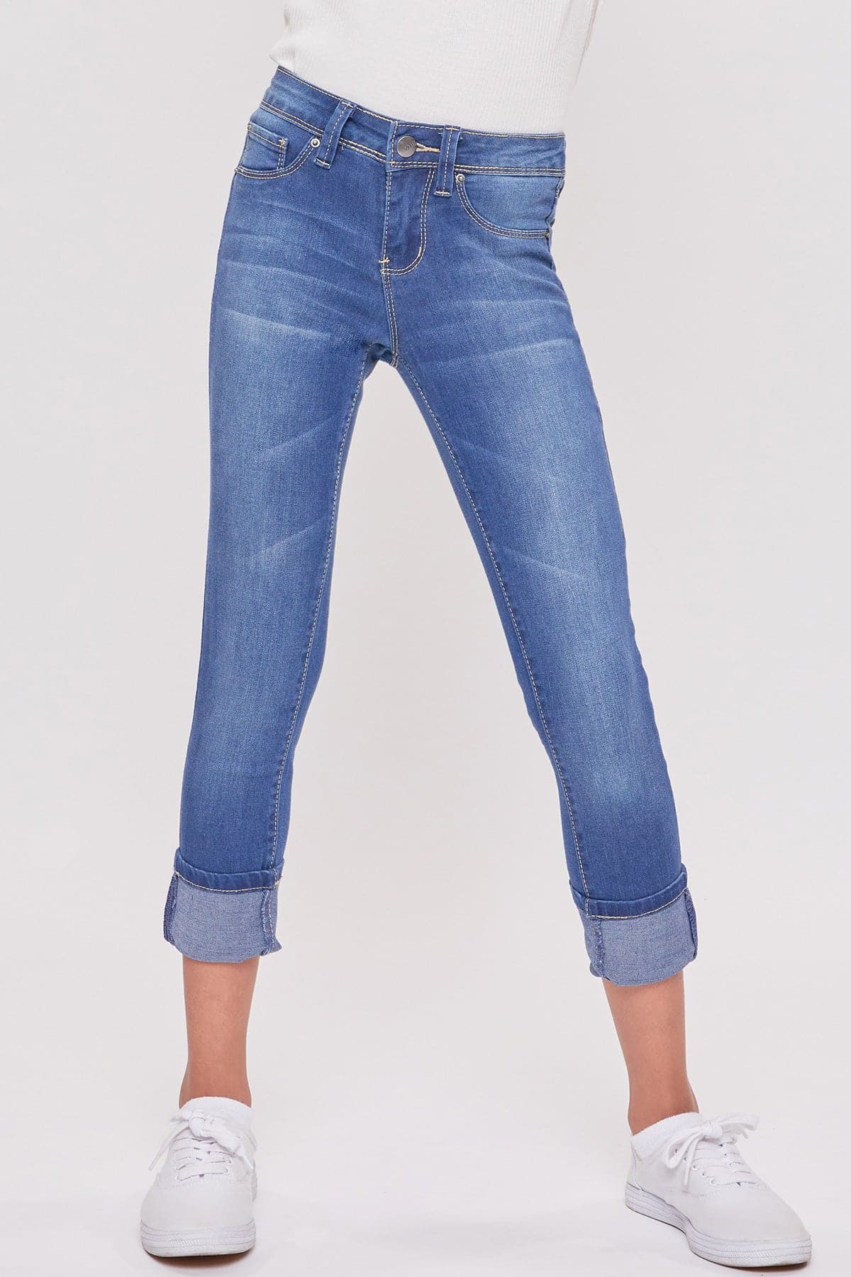 Girls Wide Cuff Denim Skinny Jeans