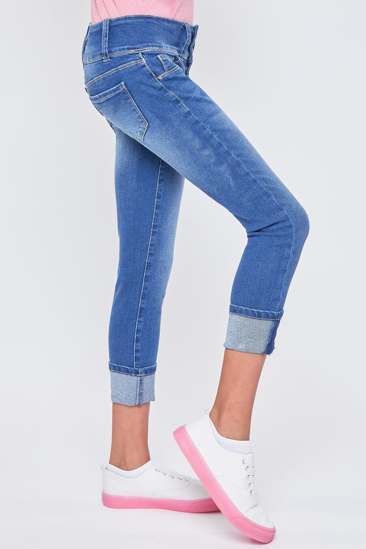 Girls Essential 3 Button Wide Cuff Skinny Jeans