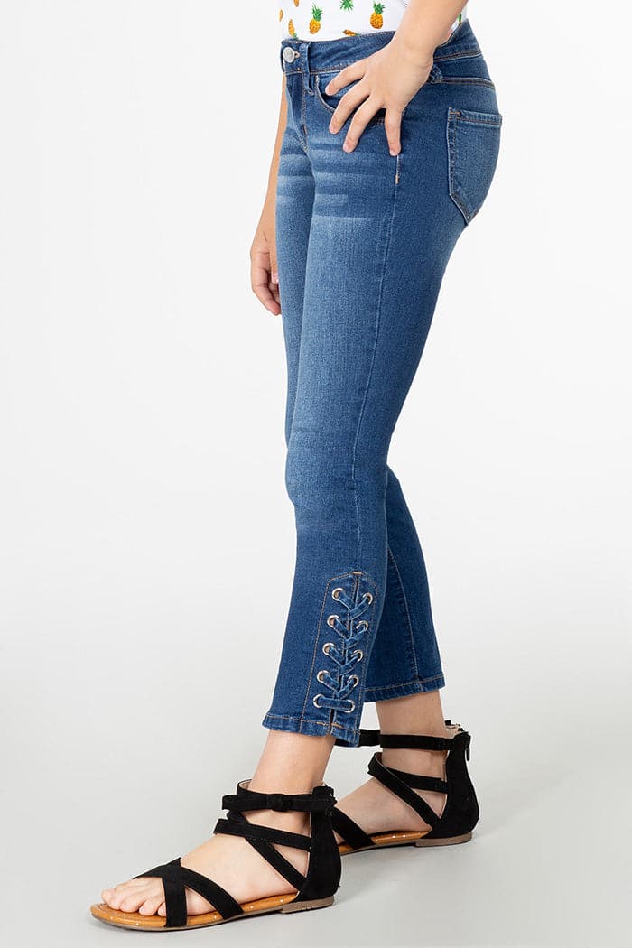 Kids Denim Ankle Jean With Side Slit Lace Up Gp226146