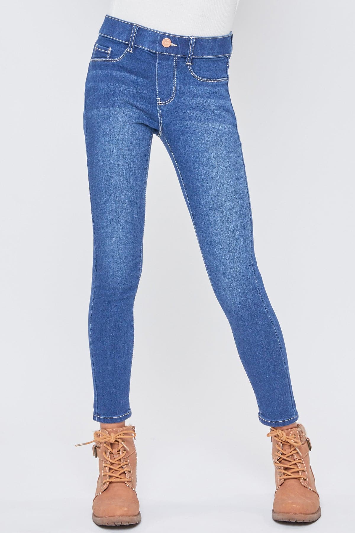 Girls Faux Front Pull-On Skinny Jeans