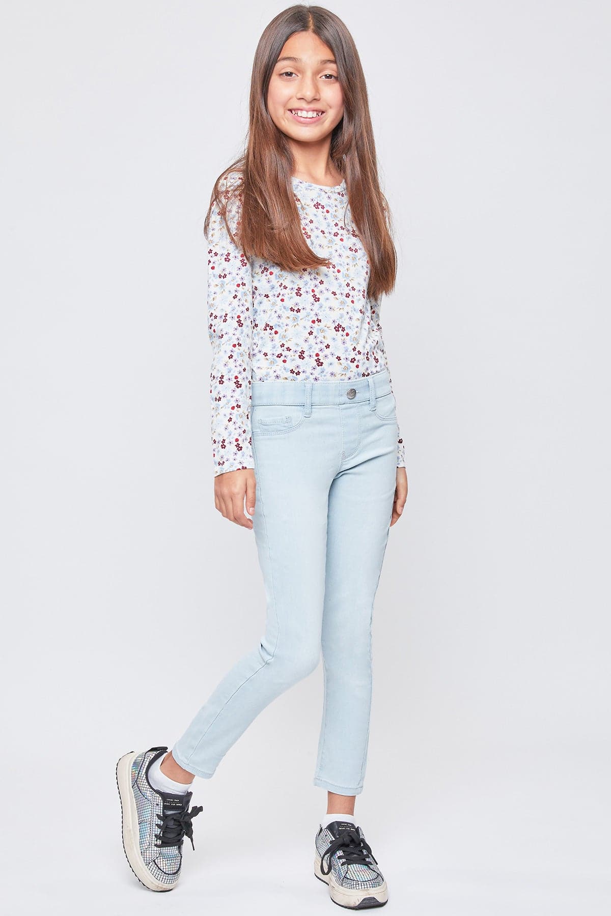 Girls Faux Front Pull-On Skinny Jeans