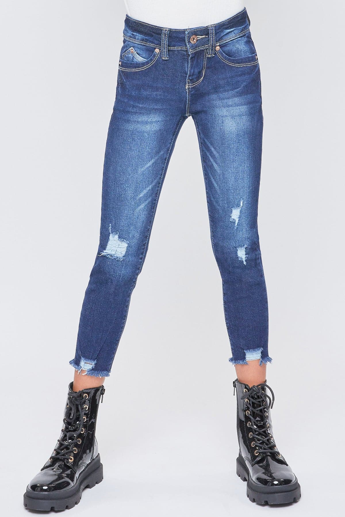 Girls WannaBettaFit Anklet Jeans With Dogbite Hem