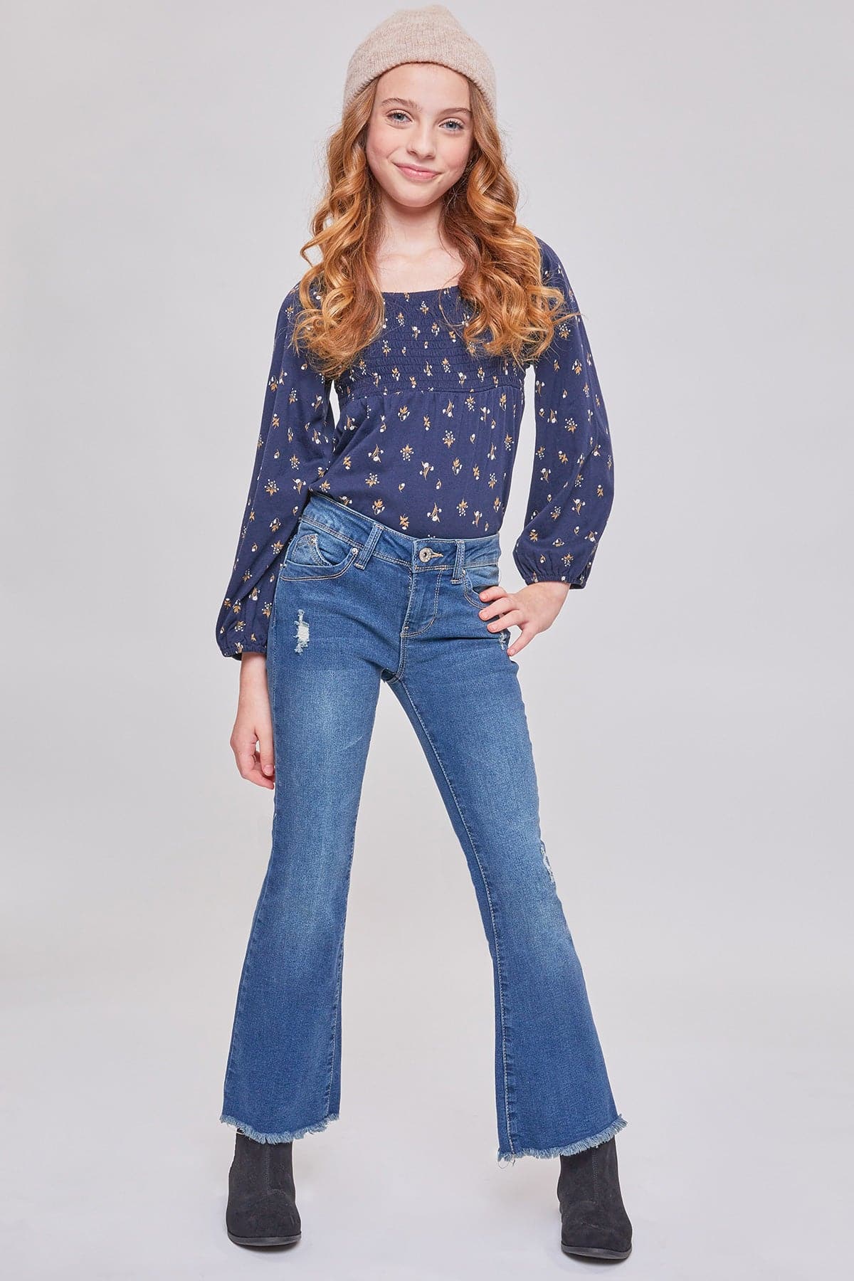Girls Sustainable WannaBettaFit Frayed Flare Jeans