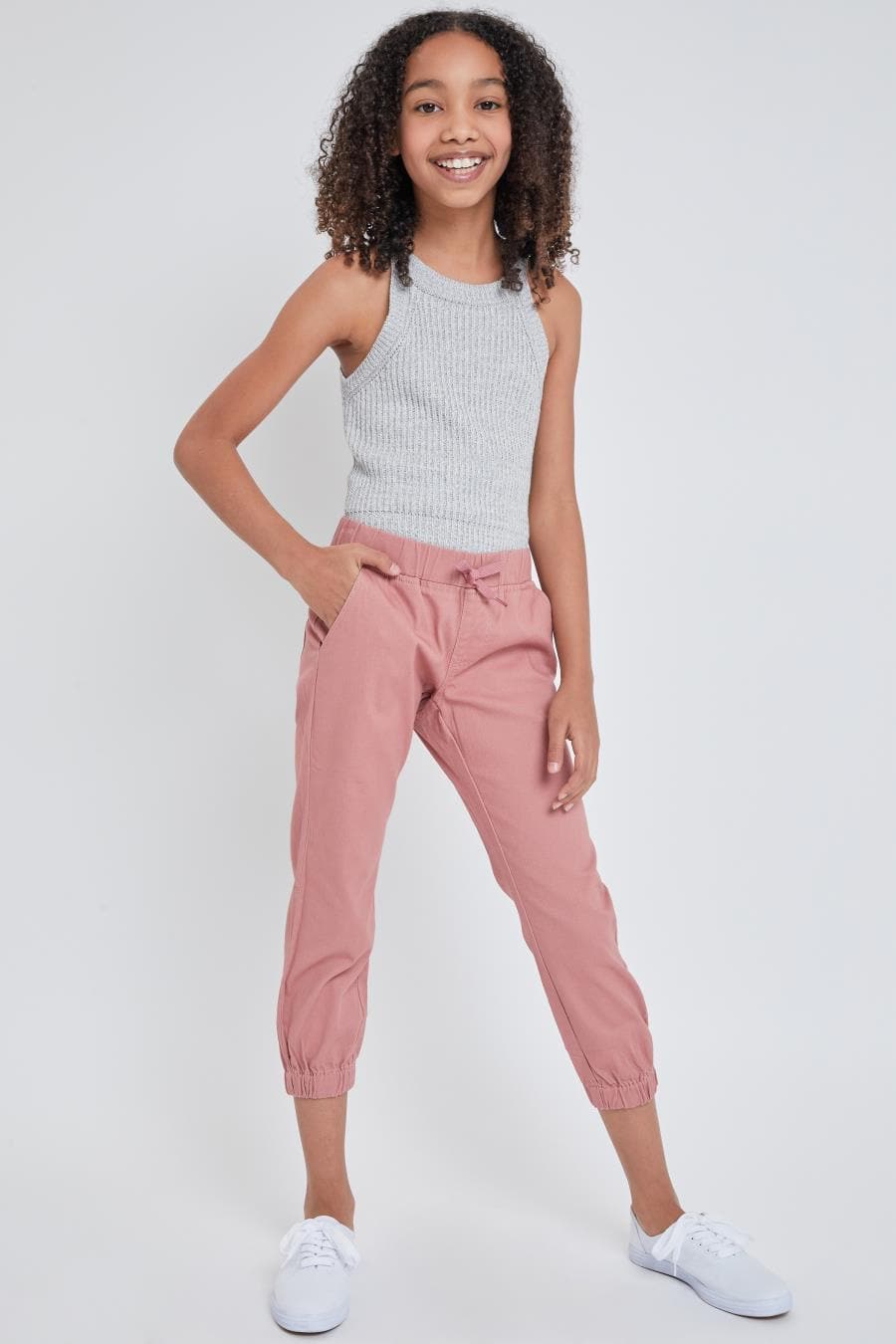 Girls Twill Jogger Pant With Faux Drawstring from YMI
