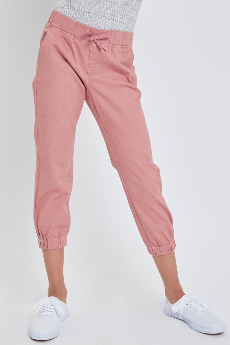 Girls Twill Jogger Pant With Faux Drawstring Gp242408