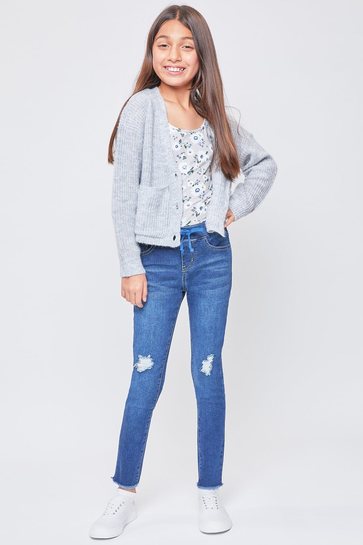 Girls Pull-On Skinny Jeans With Faux Drawstring