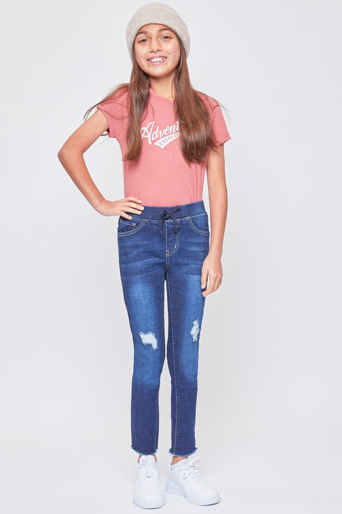 Girls Pull-On Skinny Jeans With Faux Drawstring