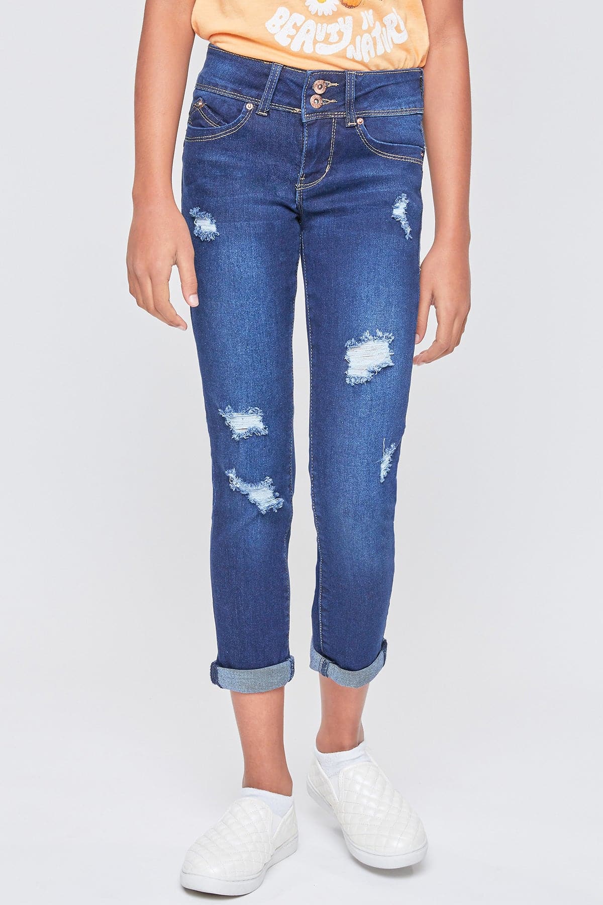 Girls Sustainable WannaBettaFit 2-Button Double Cuffed Skinny Jeans