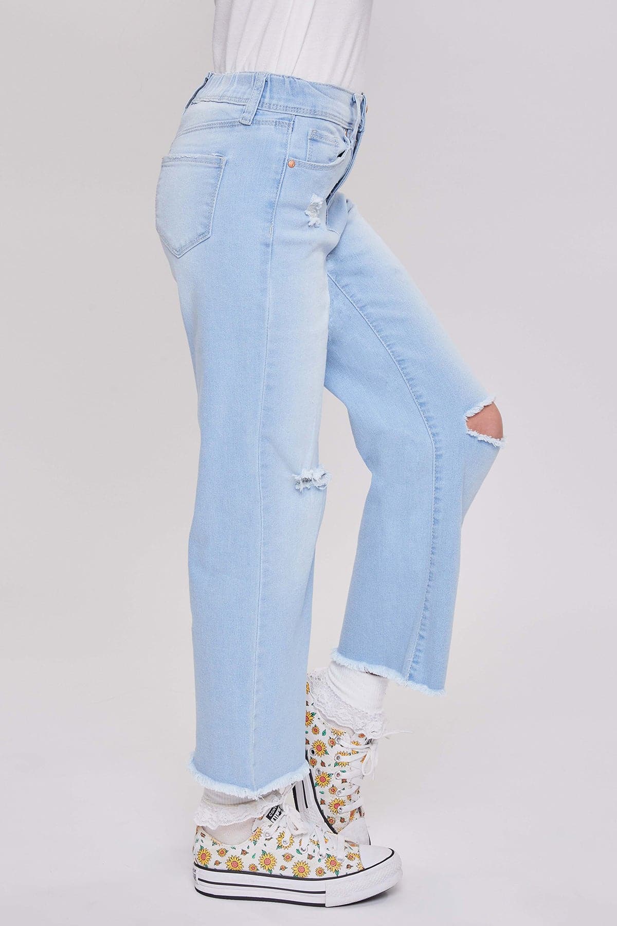 Girls Millie Dream  Elastic Back Wide Leg Fray Hem Jeans