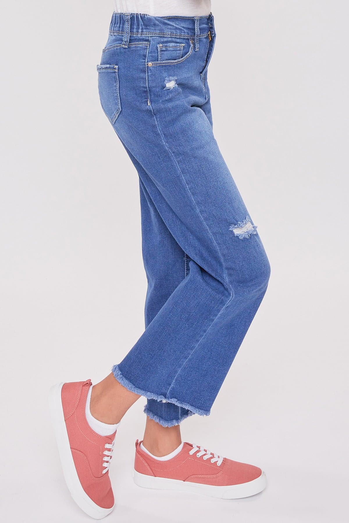 Girls Millie Dream  Elastic Back Wide Leg Fray Hem Jeans