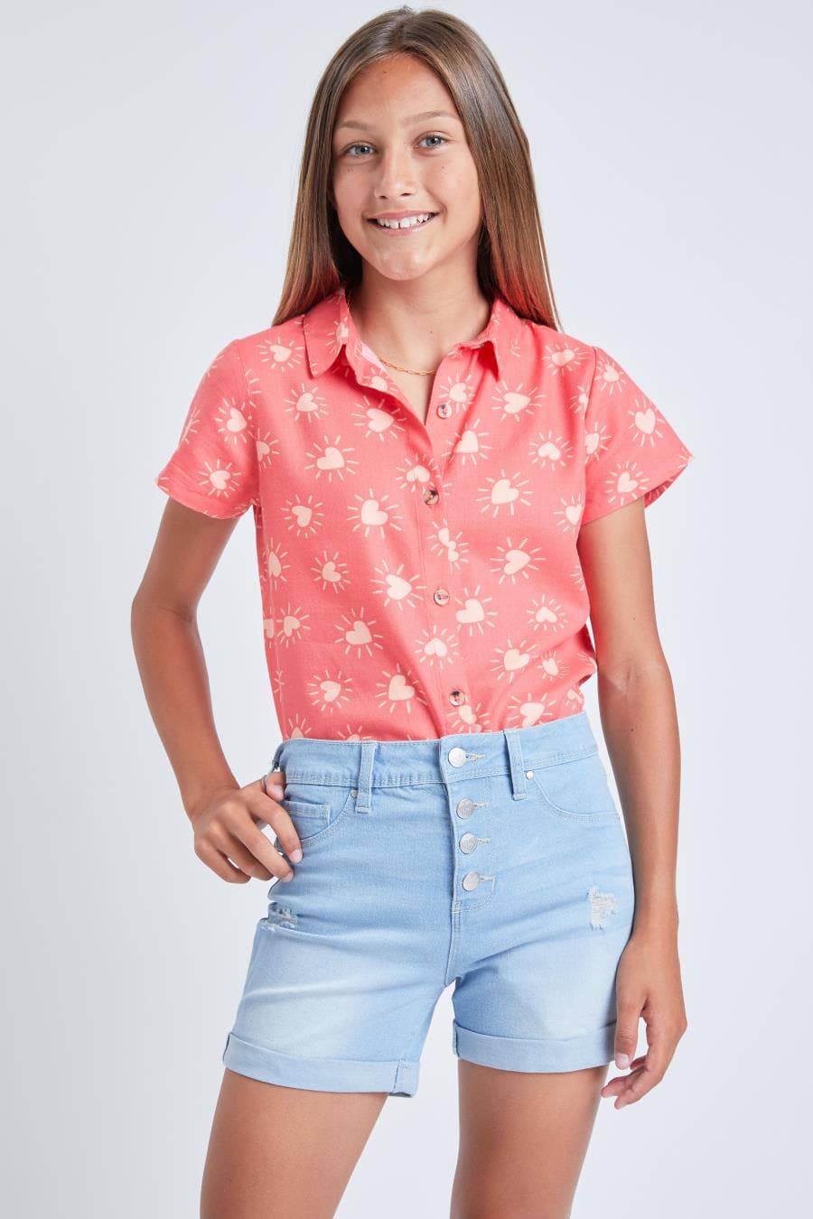 Girls Basic Exposed Button Cuffed Shorts from YMI