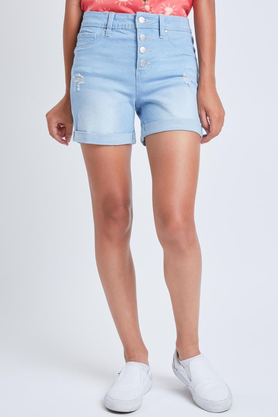 Girls Basic Exposed Button Cuffed Shorts Gs57741