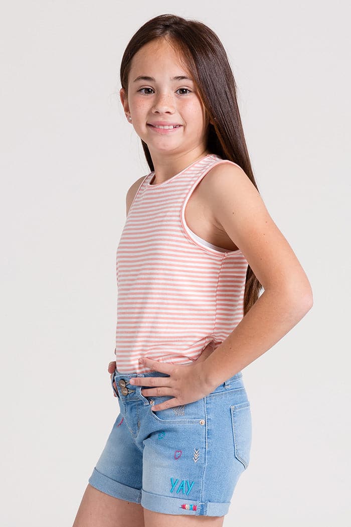 Kids Cuffed Shorts With Words And Embroidery Gs58994