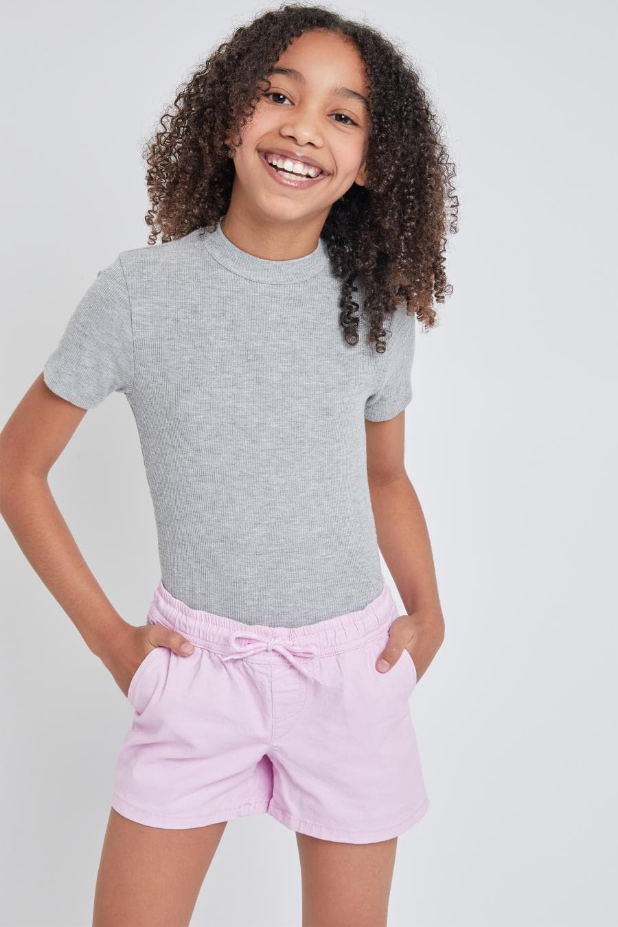 Girls Twill Jogger Shorts With Rope Drawstring Gs68421