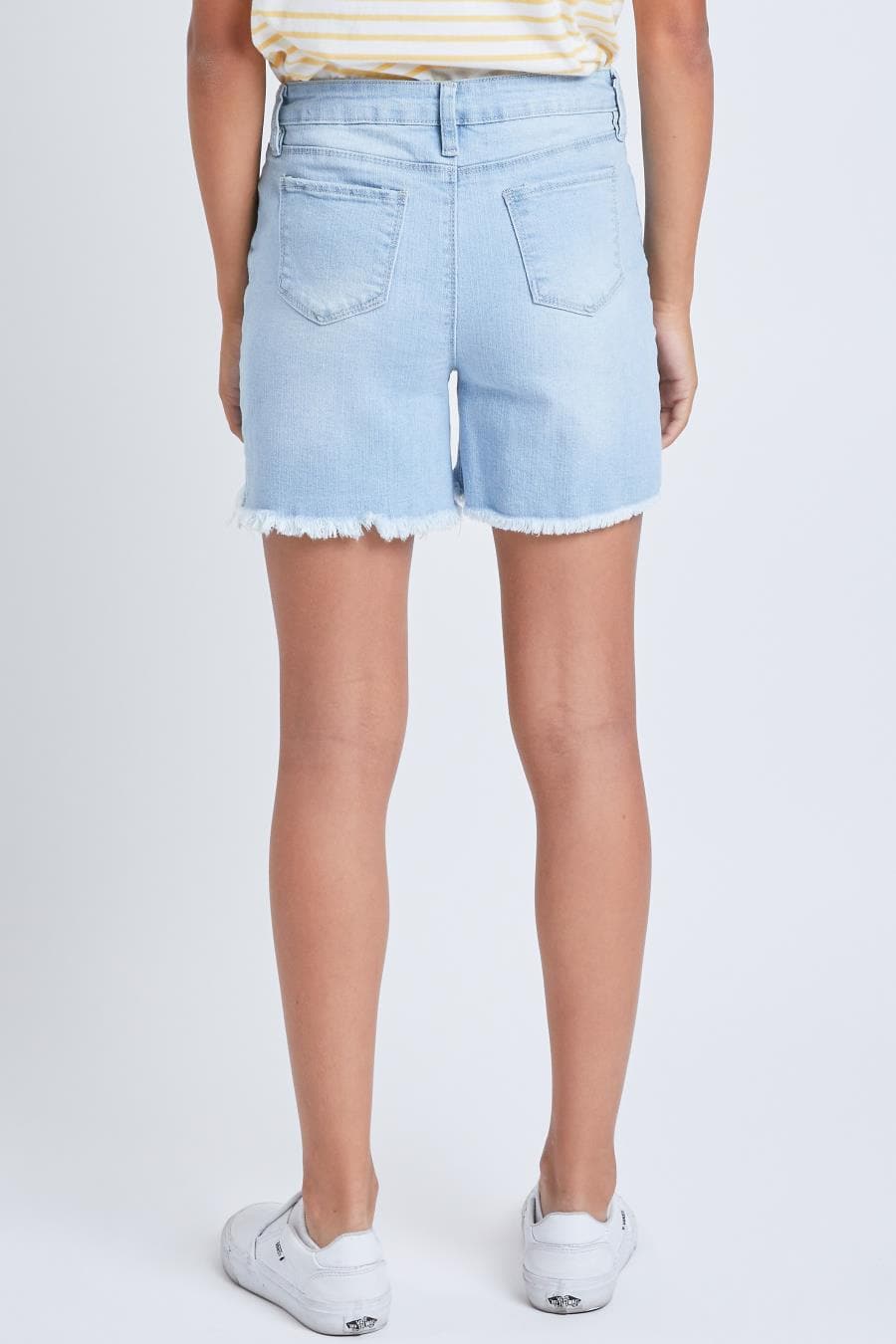 Girls 1 Button Hybrid Denim Fray Hem Shorts Gs69068