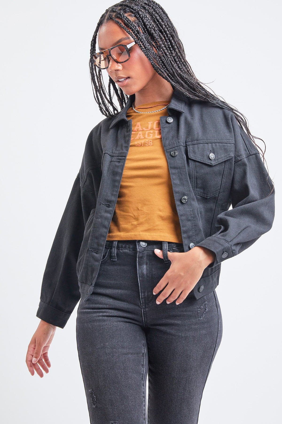 Women's 80's Style Denim Jacket With Elastic Hem