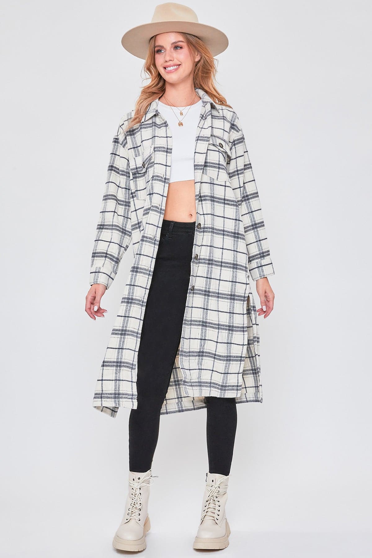 Women's Plaid Shacket Long Duster from YMI
