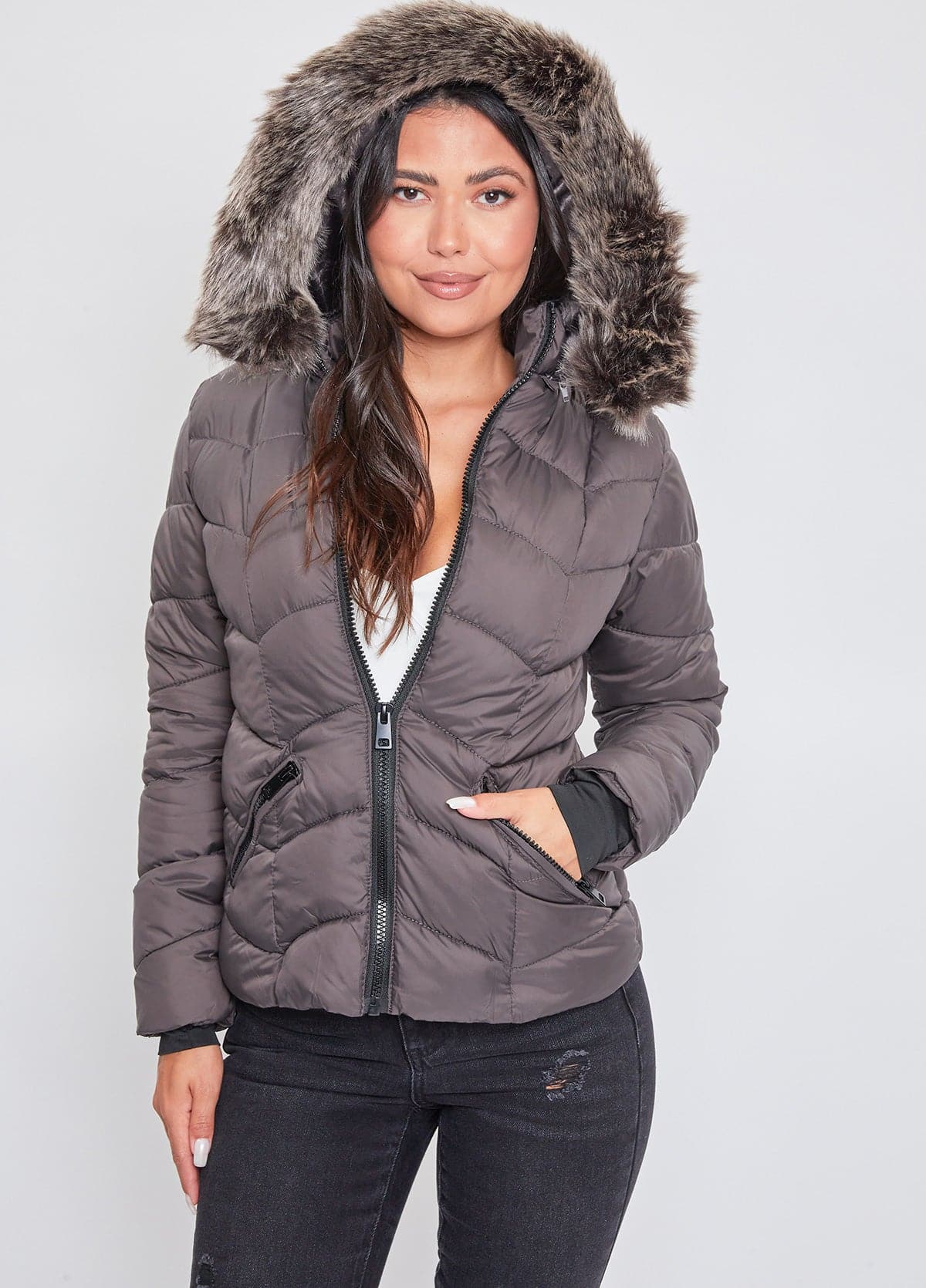 Oiumov Winter Jackets for Women,Women Thick Fleece Lined Plush Hooded  Windproof Warm Down Long Jacket Faux Fur Coat Outerwear