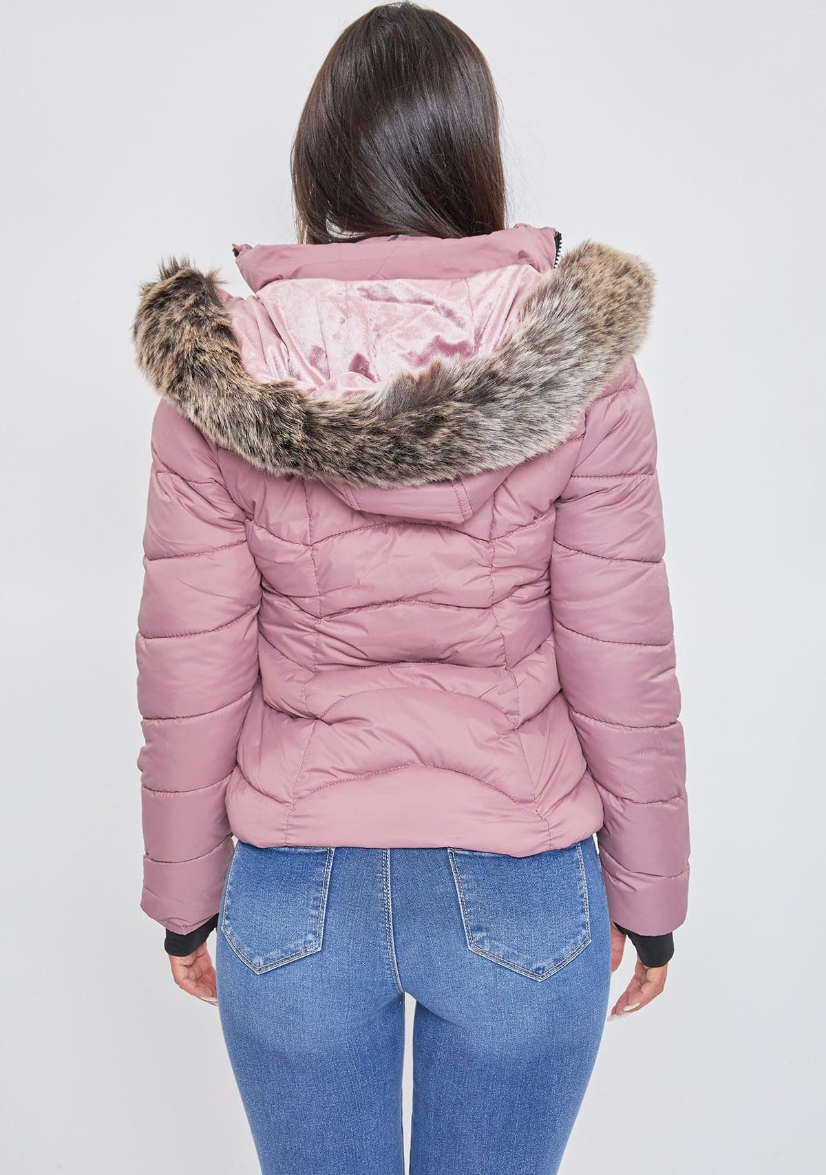 Women's Winter Puffer Jacket With Faux Fur Hoodie