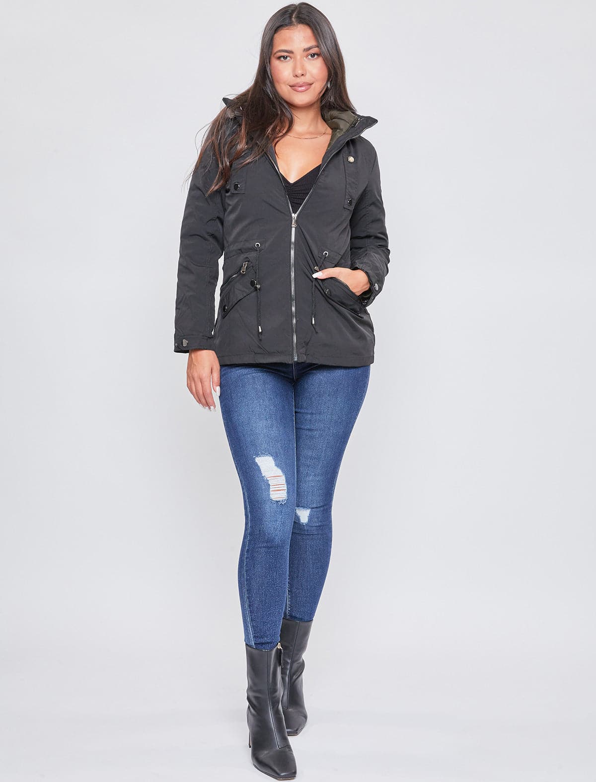 Puffer Lined Shell Jacket with Fur Hood from YMI