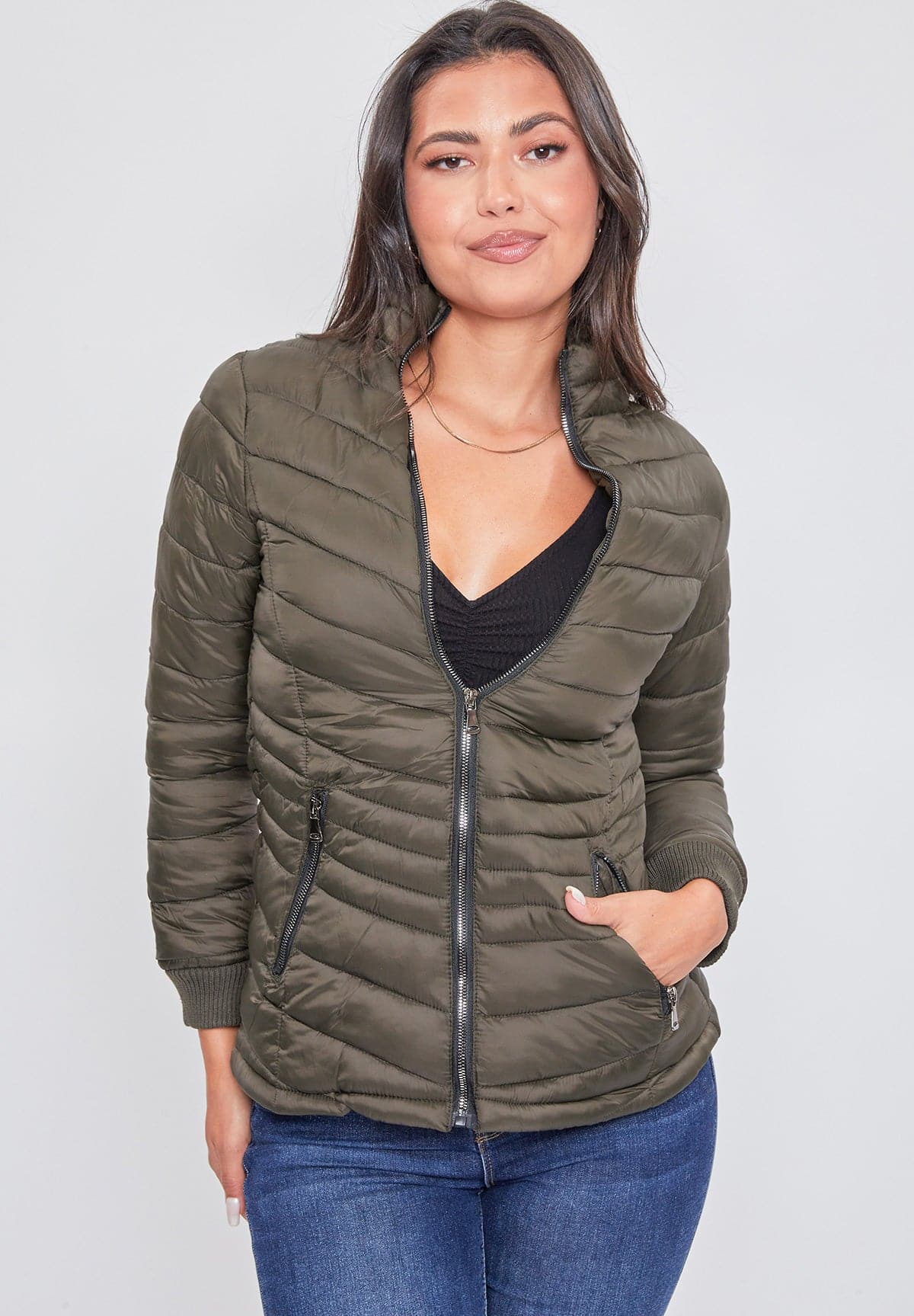 Women's Puffer Lined Shell Jacket with Fur Hood Deal