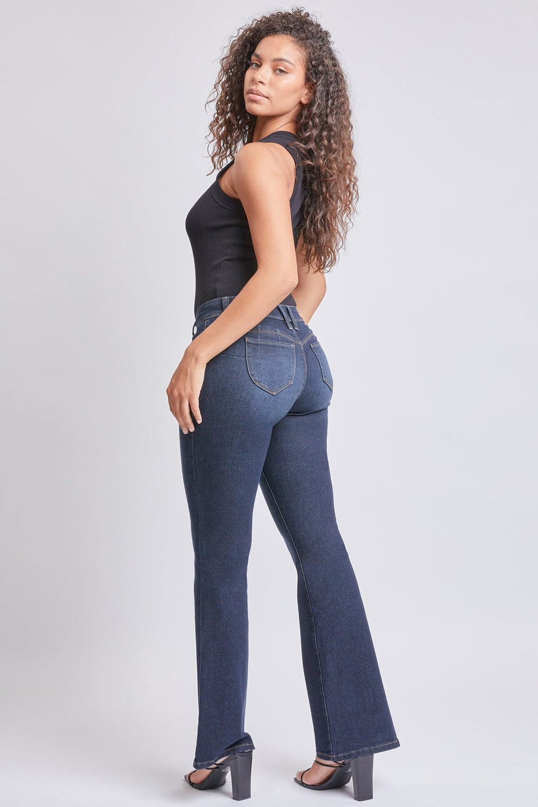 YMI Women's Junior Wannabettabutt High-Rise Super Flare Jeans - Stretchy Denim With Heart Stitching