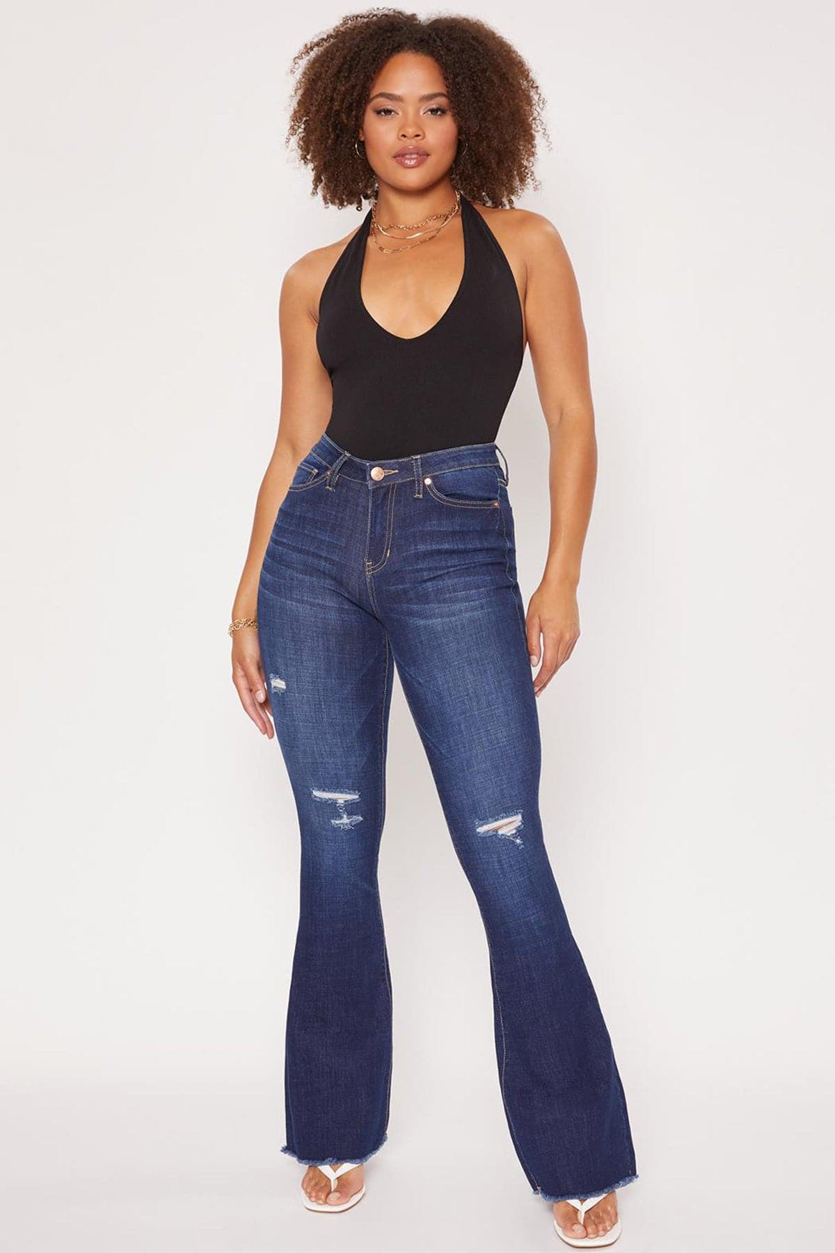 High Rise Flare Jean With Frayed Hem from YMI