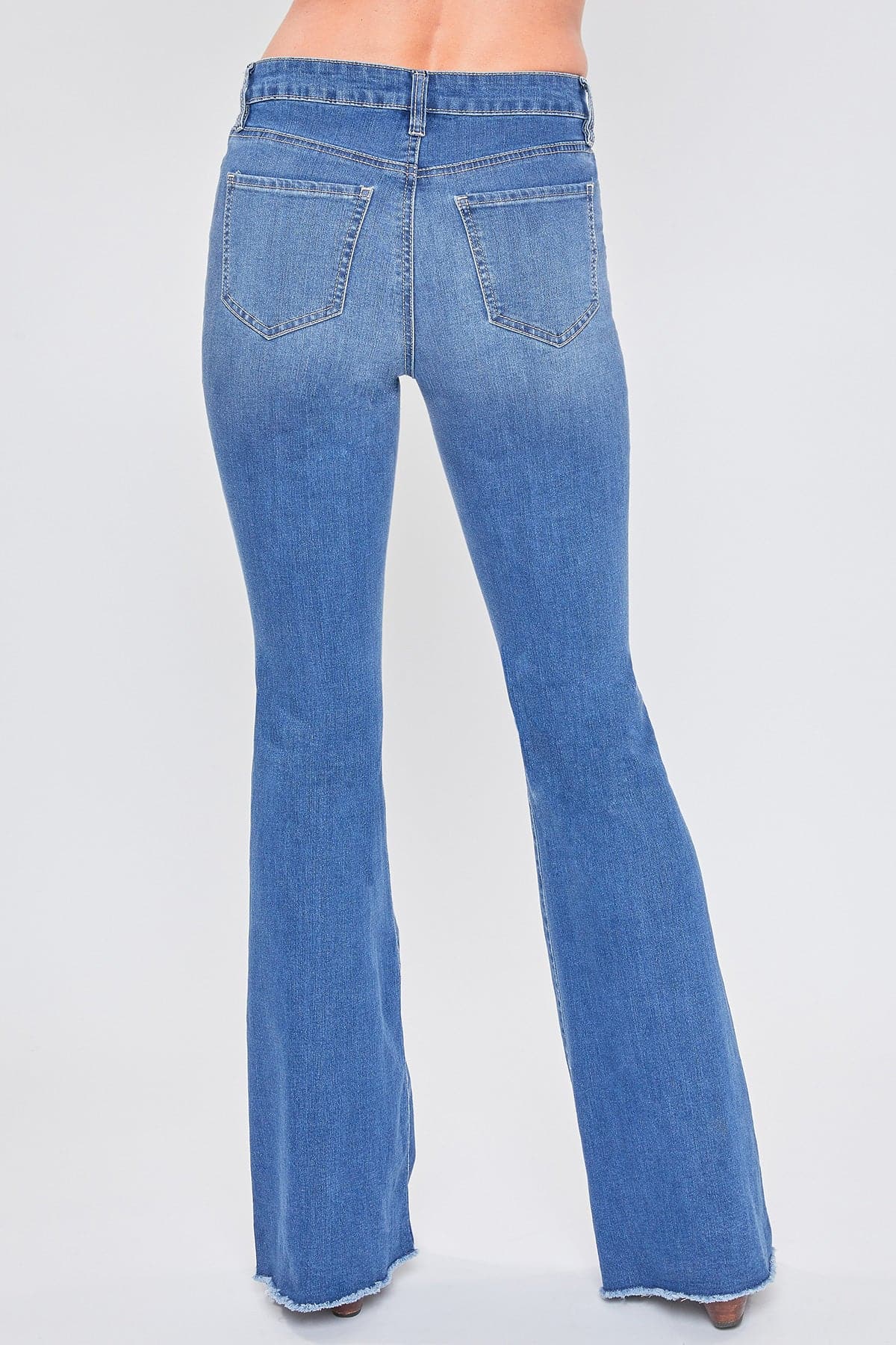 Women's Frayed Hem Flare Jeans With Curved Front Seam