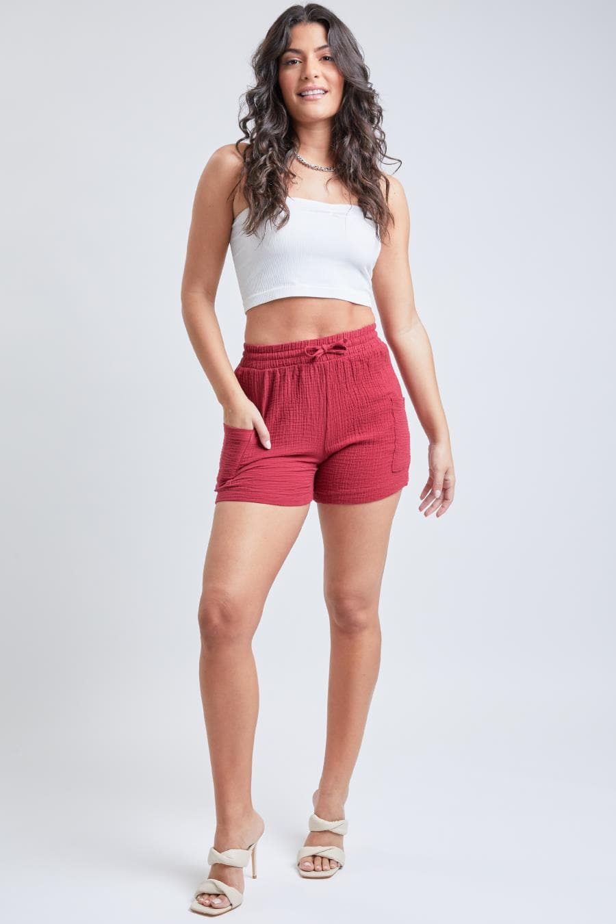 Junior Drawstring Textured Shorts With Patch Pockets S2651Dg