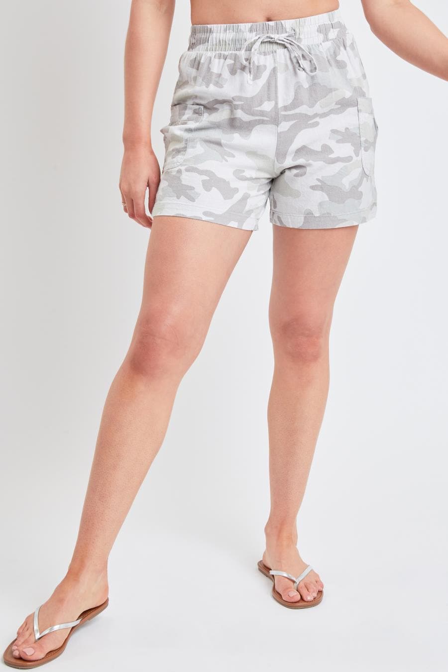 Junior Drawstring Waist Linen Shorts With Patch Pockets S2651Ln