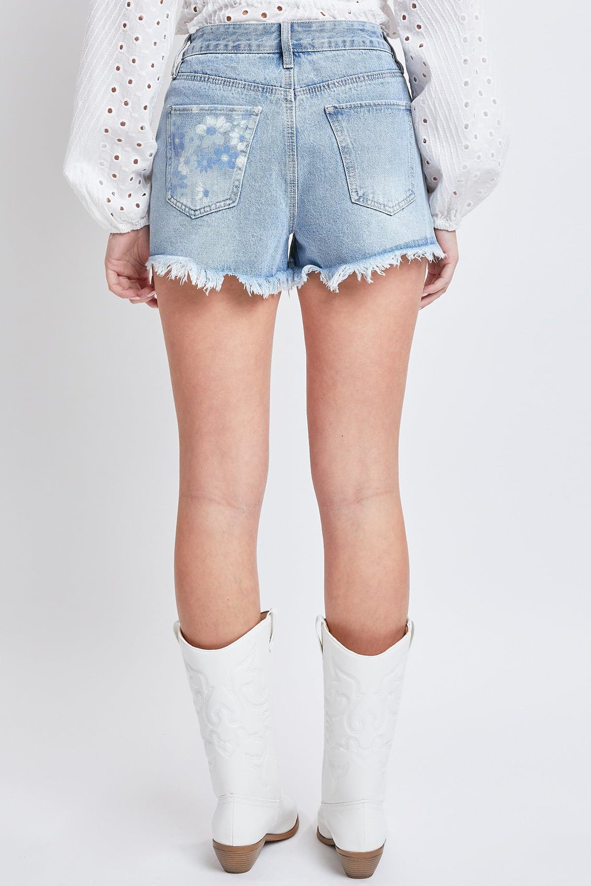 Women's High-Rise Denim Shorts with Floral Print