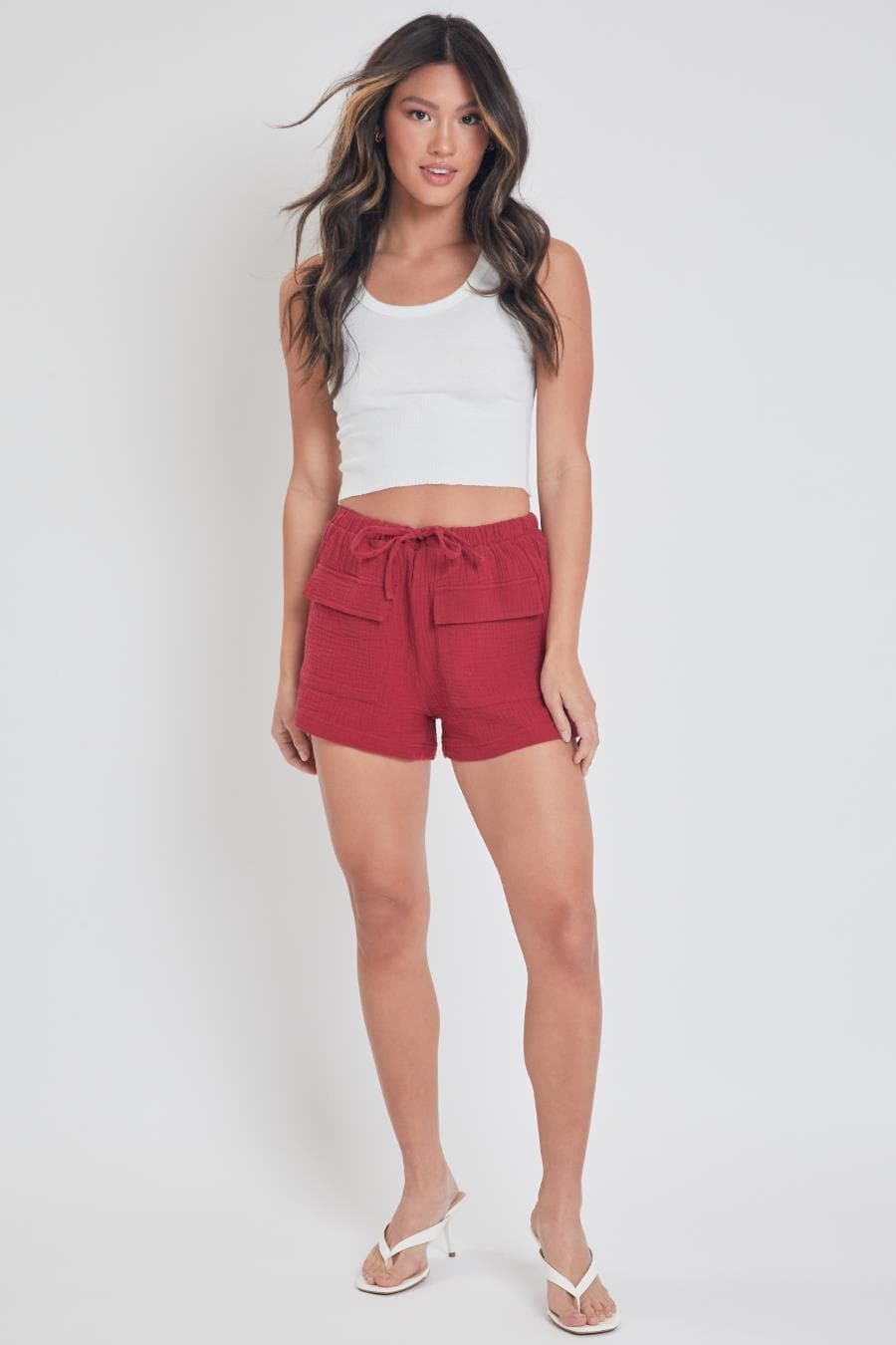 Junior Drawstring Textured Shorts With Flap Patch Pockets S2726Dg