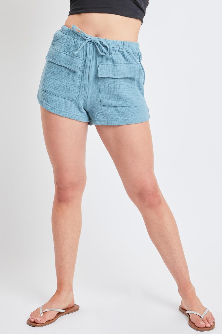Junior Drawstring Textured Shorts With Flap Patch Pockets S2726Dg
