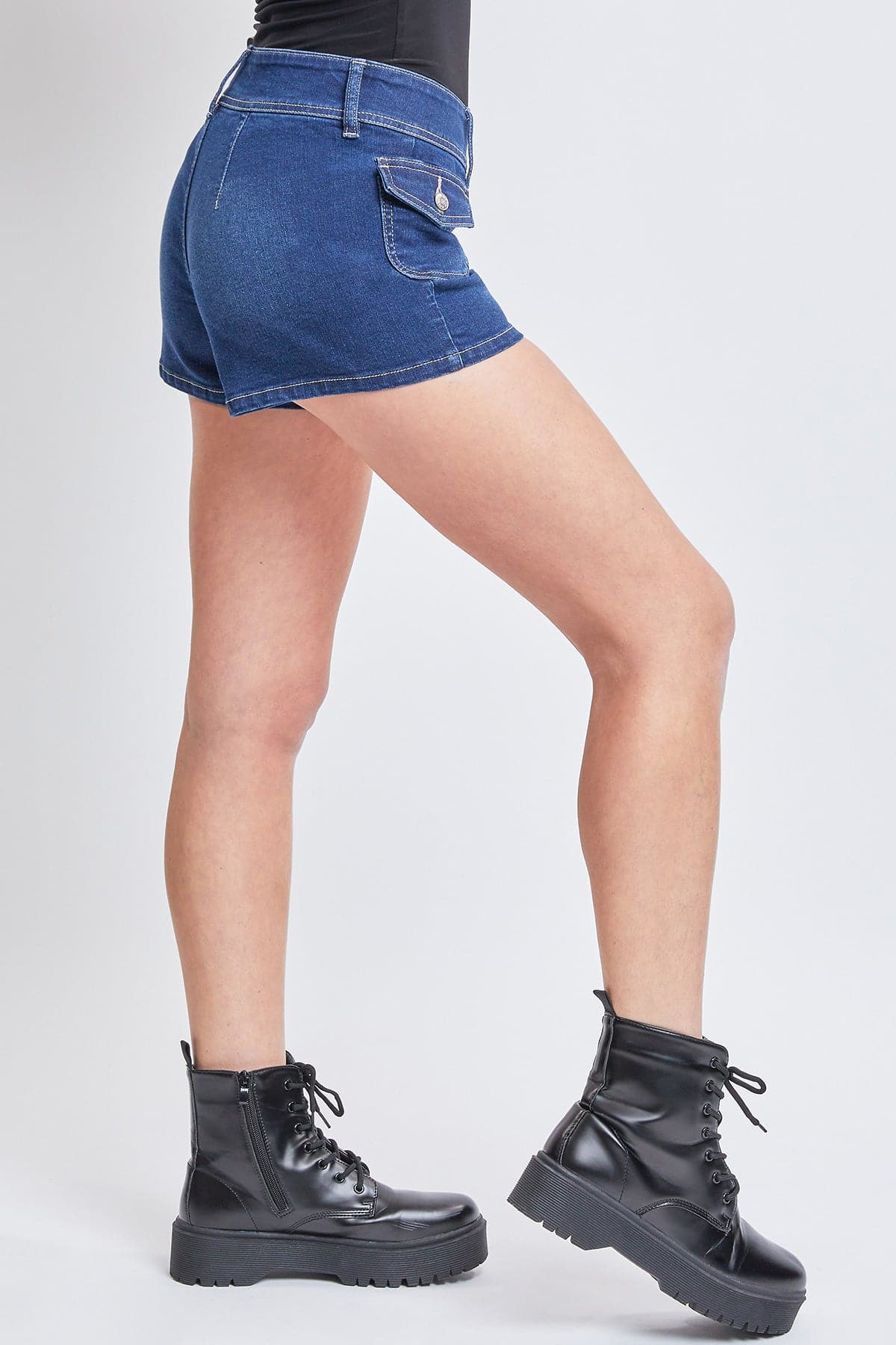 Women's Low Rise Denim Shorts with Side Patch Pockets