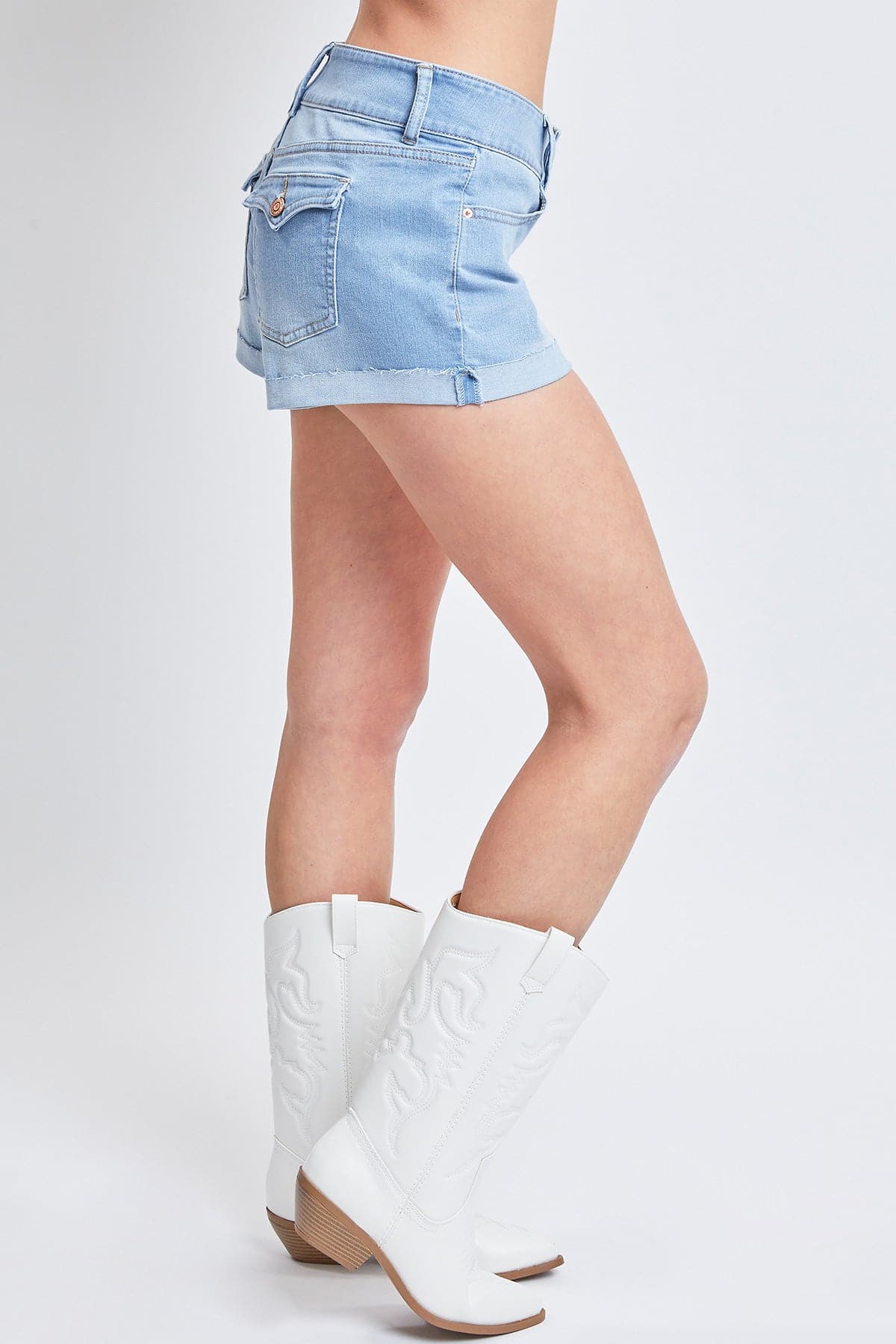 Women's  2-Button Denim Shorts with Flap Back Pockets and Cuffed Hems