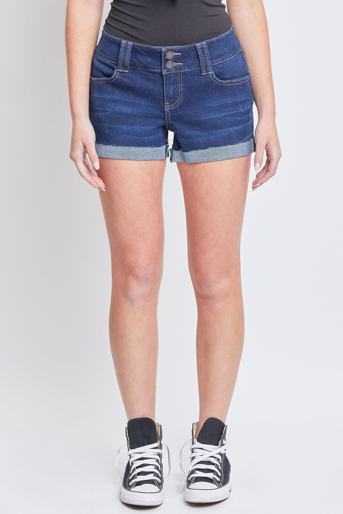 Women's  2-Button Denim Shorts with Flap Back Pockets and Cuffed Hems