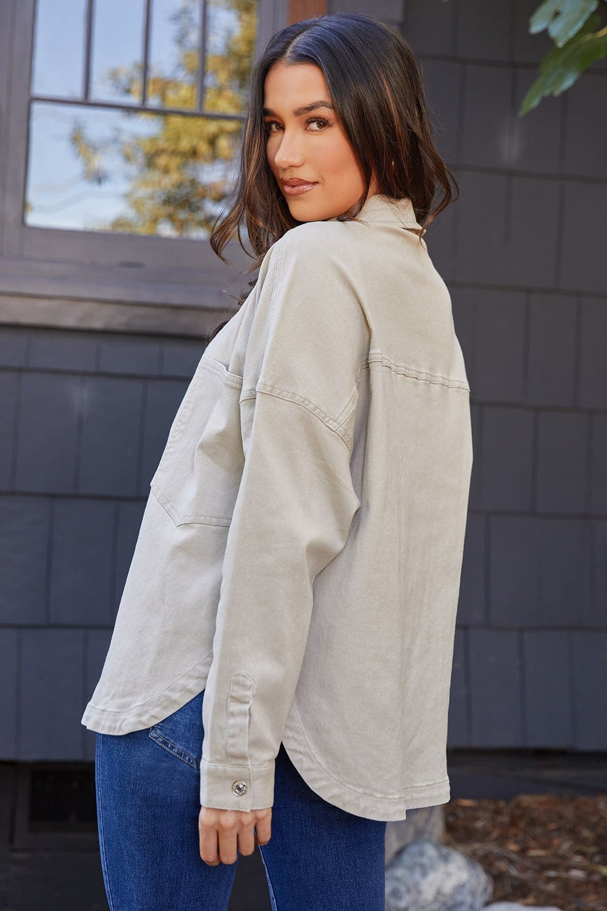 Women’s Oversized Shacket with Front Patch Pockets