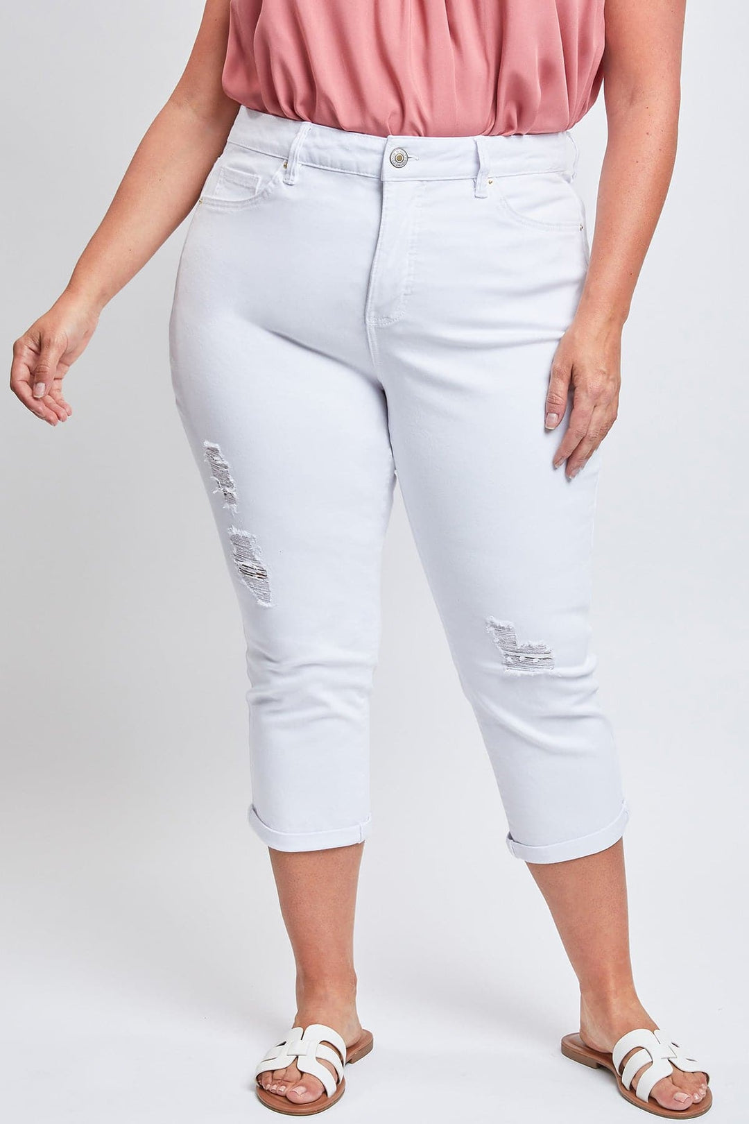 Plus size white jean capris store