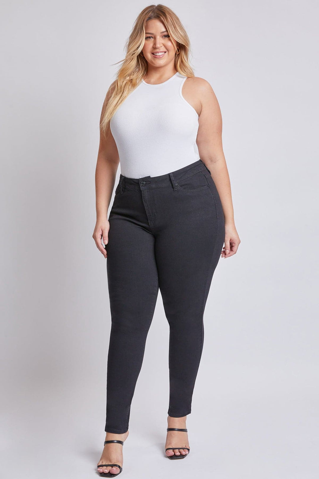 Royalty YMI Women's Tummy Control High Rise Skinny Jeans - Essential Denim With Light Distressing